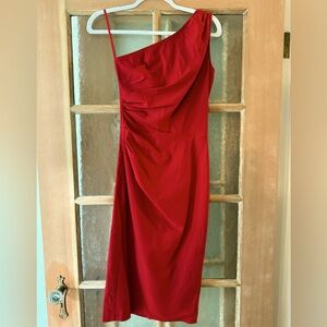 Red, sexy, fitted one shoulder Stop Staring dress